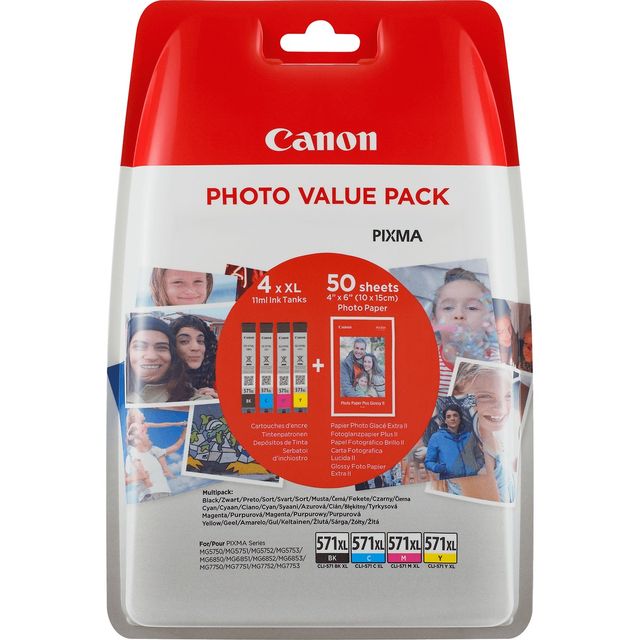 Canon CLI-571 XL C/M/Y/BK Photo Value Pack - Confezione da 4 - 11 ml - nero, gi…