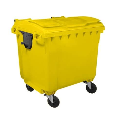 Cassonetto portarifiuti carrellato 1100 lt con coperchio piano e maniglie a lab…