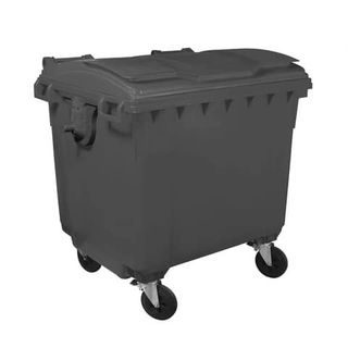 Cassonetto portarifiuti carrellato 1100 lt con coperchio piano e maniglie a lab…