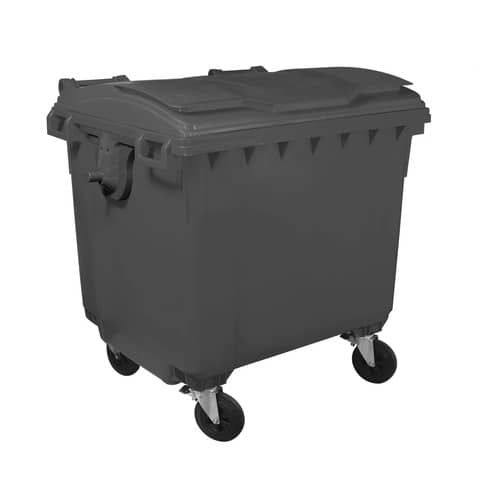 Cassonetto portarifiuti carrellato 1100 lt con coperchio piano e maniglie a lab…