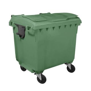 Cassonetto portarifiuti carrellato 1100 lt con coperchio piano e maniglie a lab…