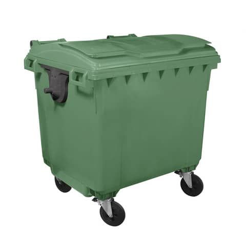 Cassonetto portarifiuti carrellato 1100 lt con coperchio piano e maniglie a lab…