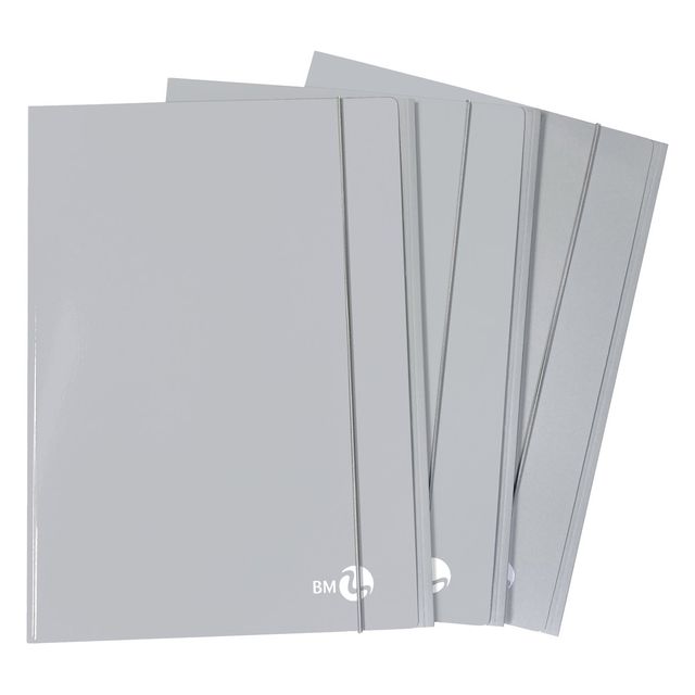 Cartella 3 lembi con elastico - A4 - dorso piatto - grigio chiaro - BM