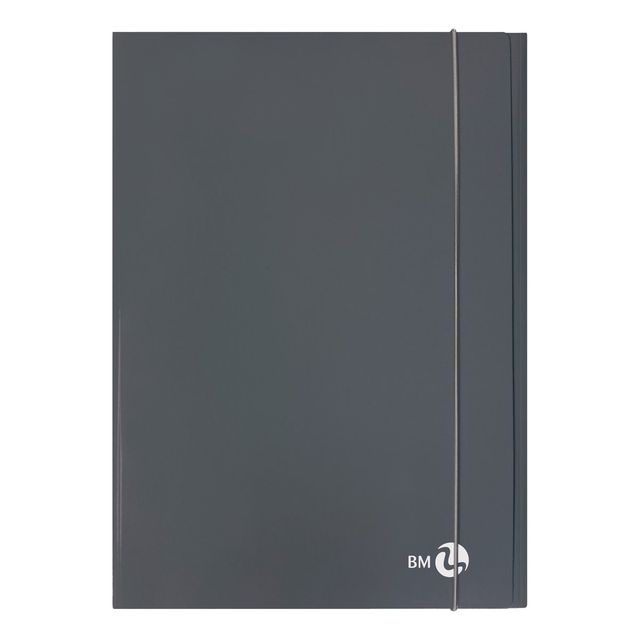 Cartella 3 lembi con elastico - A4 - dorso piatto - grigio scuro - BM