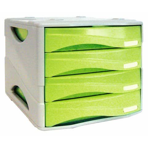 Cassettiera Smile - 29 x 38 x 25,5 cm - 4 cassetti da 5 cm - grigio/verde trasp…