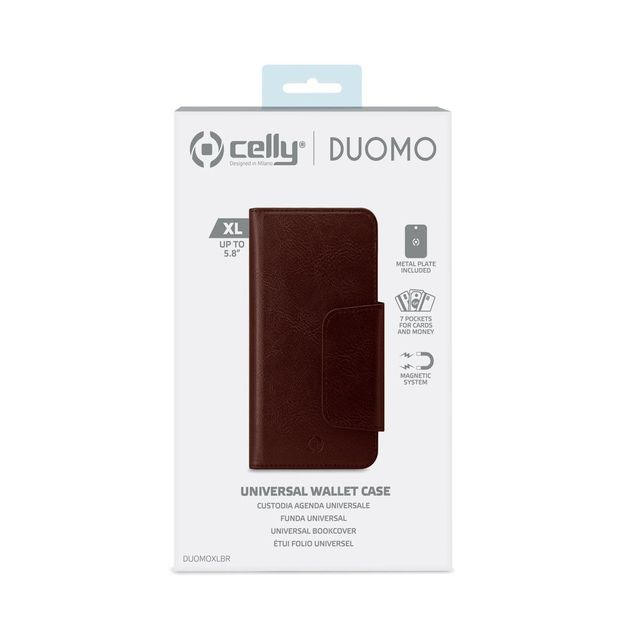 Celly Duomo - Flip cover per cellulare - similpelle - marrone - 5.8"