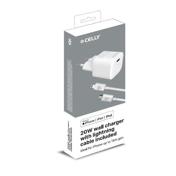 Celly PC2TC20WLIGHTCA - 20W USB-C Wall Charger with Lightning Cable PROCOMPACT2