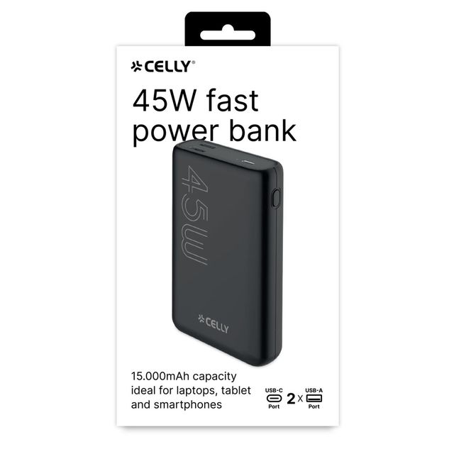 Celly ProPower - Powerbank - 15000 mAh - connettori di uscita 3 - nero