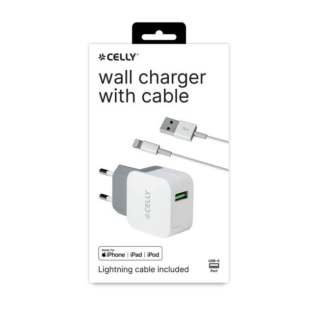 Celly TCUSBLIGHT - 12W USB-A Wall Charger+USB-A to Lightning Cable TURBO