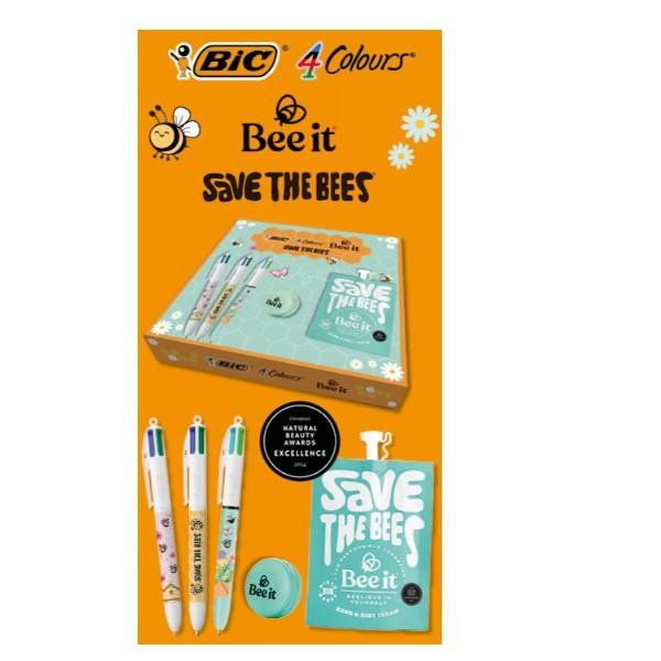 Cofanetto Save The Bees BIC conf. 3 penne 4 Colours® + crema mani e corpo Bee I…