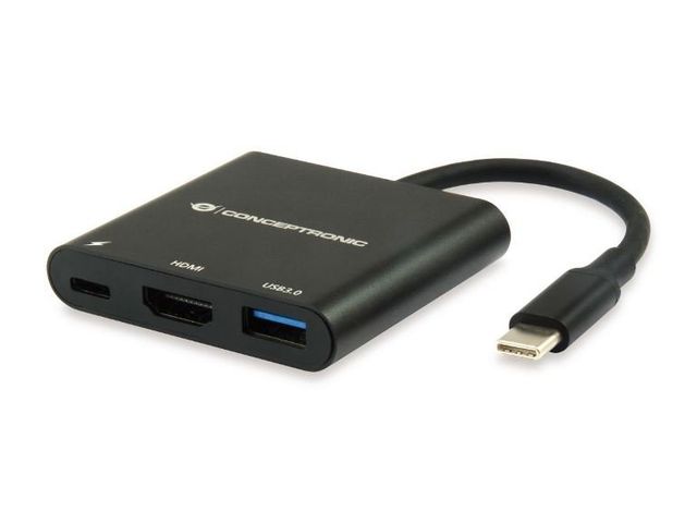 Conceptronic - Adattatore video - USB-C maschio a HDMI, USB Tipo A, USB-C femmi…