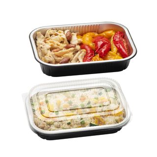 Contenitore alluminio stirato - c/ coperchio R-PET - 2 porzioni - 22 x 15 x 4,4…