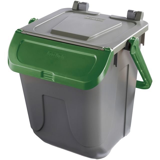 Contenitore portarifiuti Ecology - con sportello e maniglione - 25 L - grigio/v…