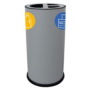 Contenitore tondo per raccolta differenziata - 3 scomparti - 70 L - grigio - St…