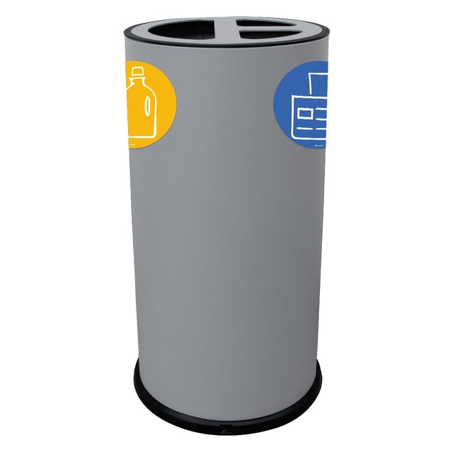 Contenitore tondo per raccolta differenziata - 3 scomparti - 70 L - grigio - St…