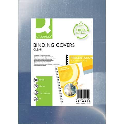 Copertine lucide per rilegatura Q-Connect in PET A4 150 micron - conf. 100 pezz…