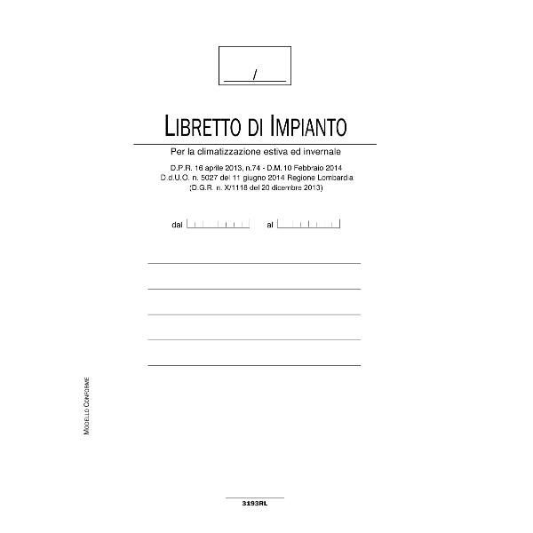 DATA UFFICIO LIBRETTO IMPIANTO DI CLIMATIZZAZIONE CON 48 FOGLI 210X297 mm