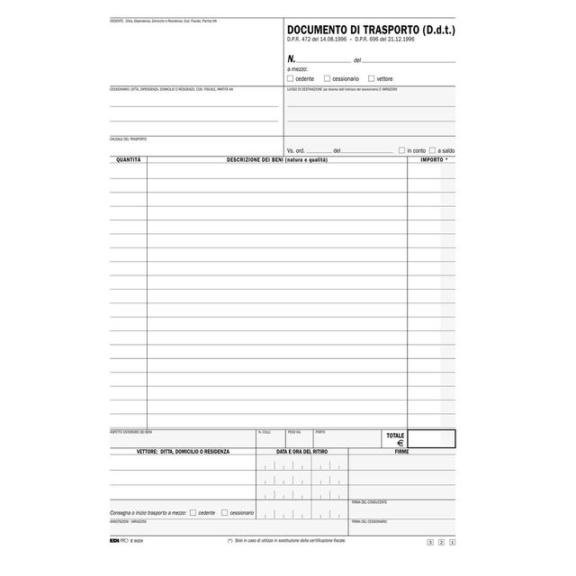 DDT Snap - 3 copie autoricalcanti - 31 x 20,5cm - 100 fogli - Edipro