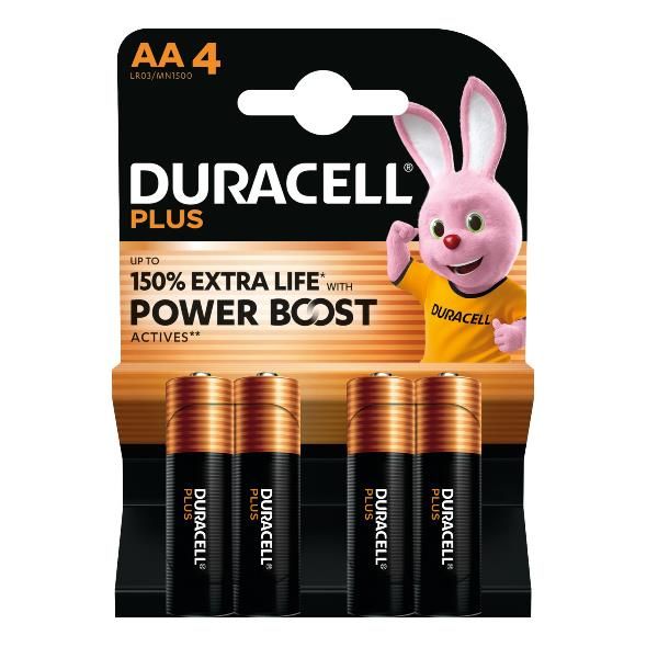 DURACELL PLUS POWERBOOST BATTERIE ALCALINE STILO AA BLISTER 4 Pz.