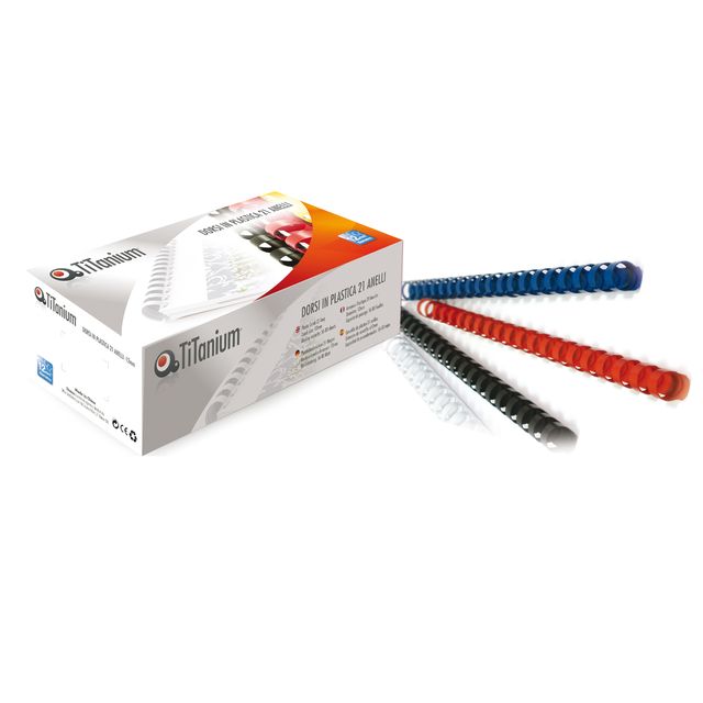 Dorsi spirale - 21 anelli - plastica - 14 mm - nero - Titanium - scatola 100 pe…